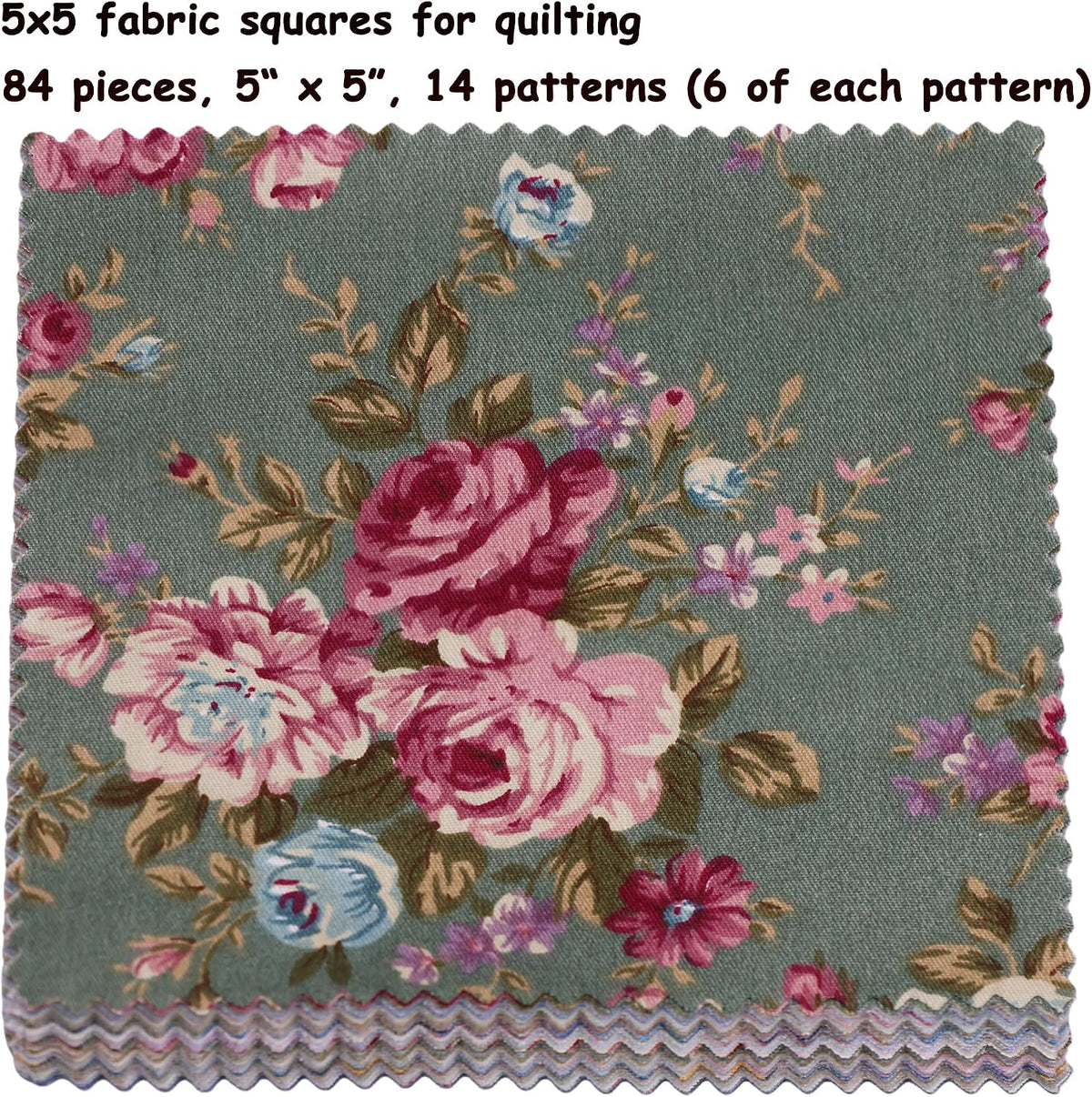84Pcs 5x5 Fabric Squares for Quilting, Charm Packs for Quilting