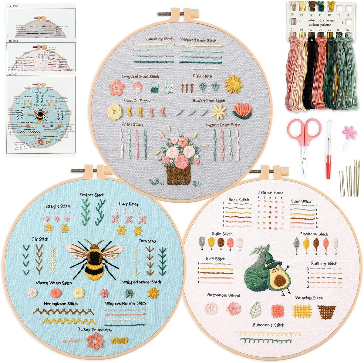 Myfelicity 3 Embroidery kit for Beginners, Beginner Embroidery Kit for