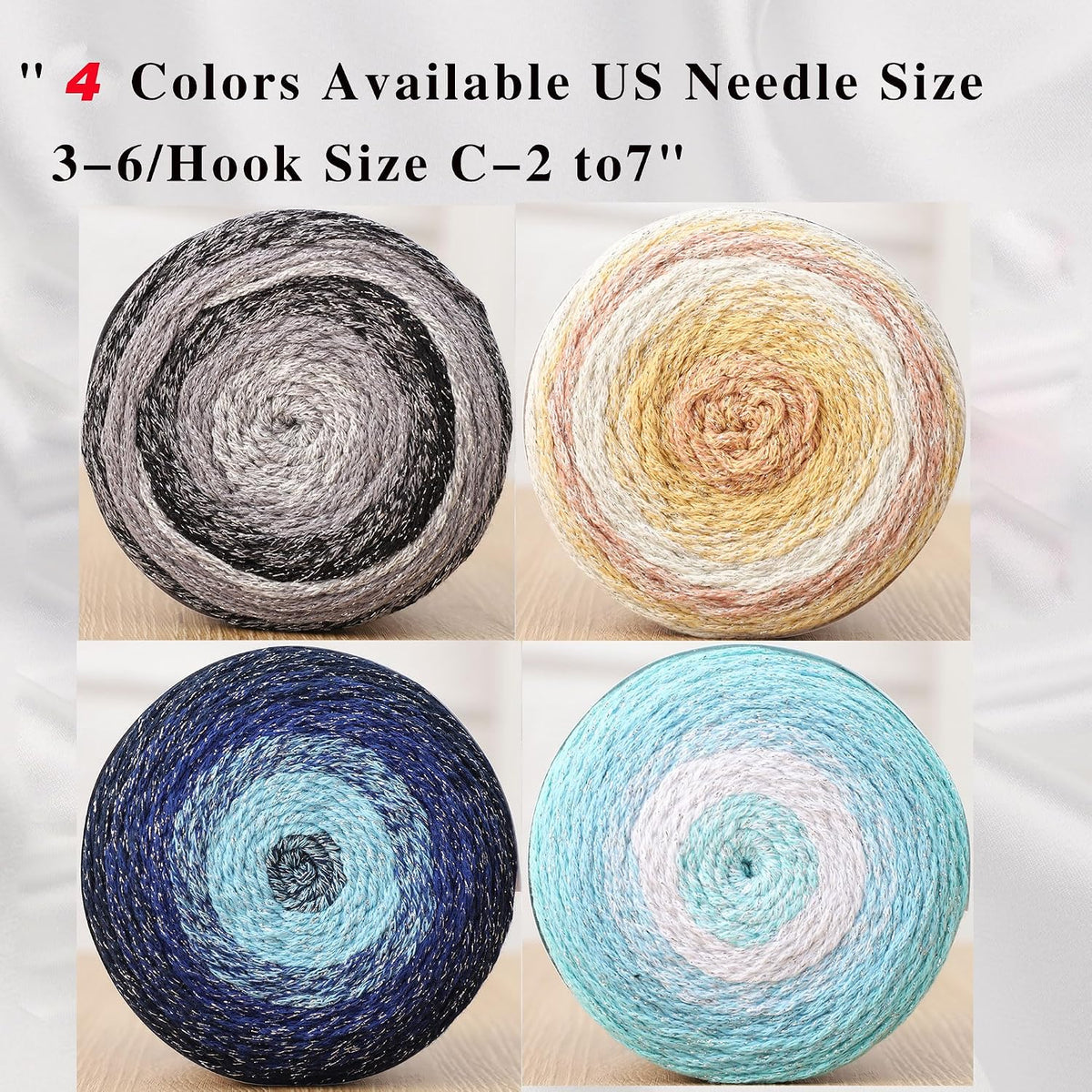 Ombre Gradient Yarn Cake 2 Pack – 400g Metallic Glitter Yarn CYC 4