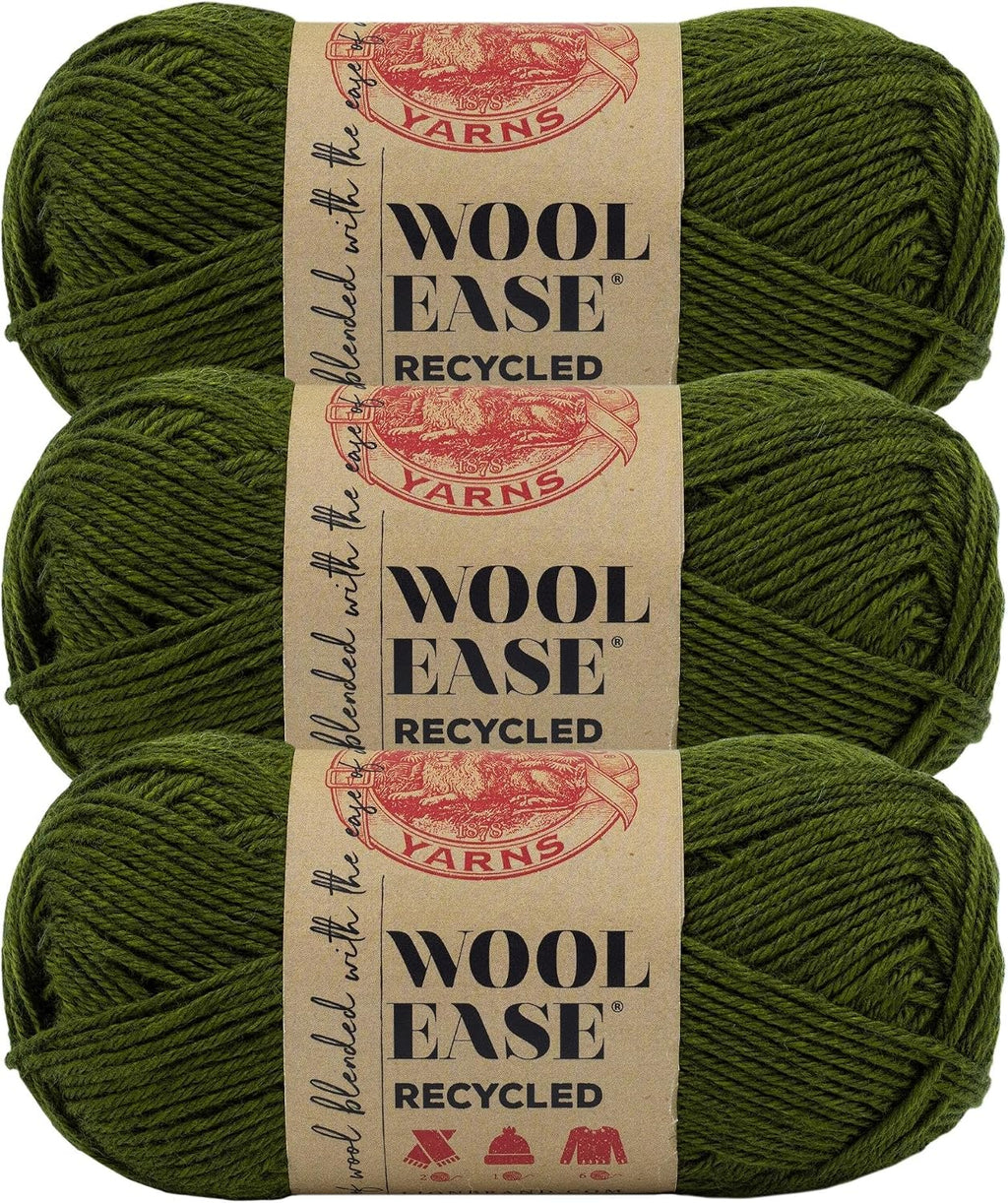 Lion Brand Yarn, Wool-Ease Recycled Crochet Yarn, Olive, Green, 3 Pack