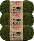 Lion Brand Yarn, Wool-Ease Recycled Crochet Yarn, Olive, Green, 3 Pack
