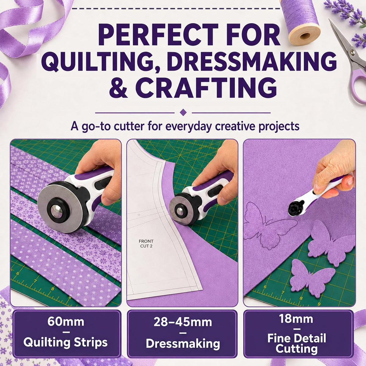 The Quilted Bear 28mm Fabric Rotary Cutter for Quilting, Sewing &