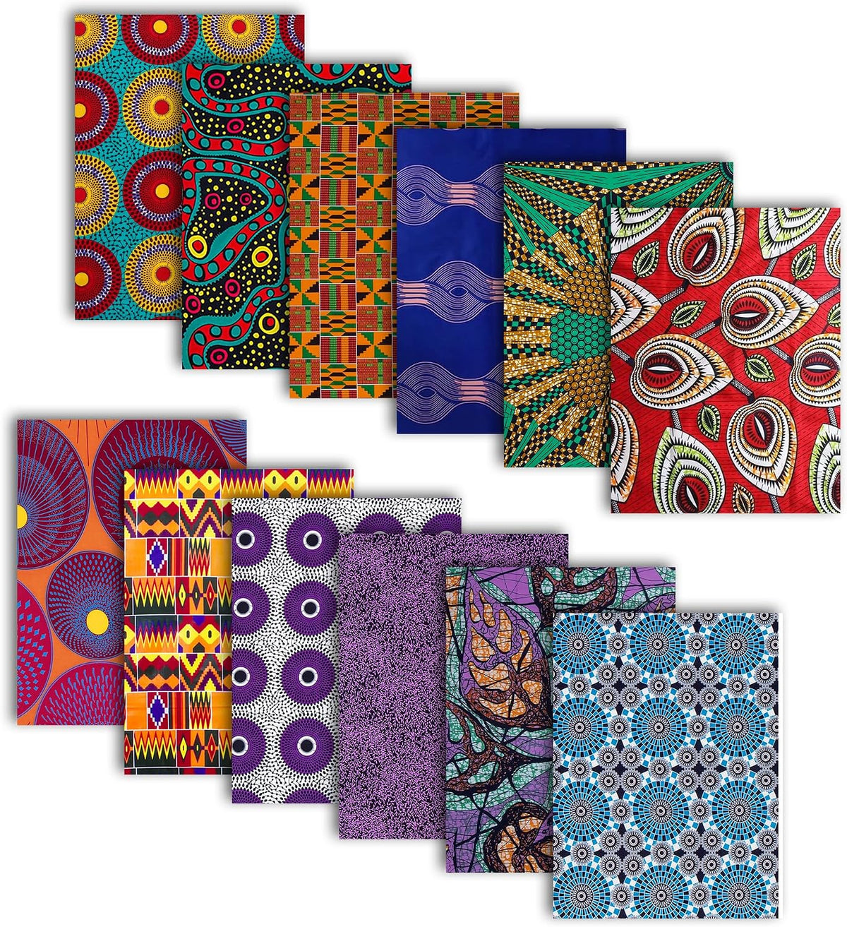 12 Pcs African Print Cotton Fat Quarter Bundle, 18 x 22 Inch No Repeat