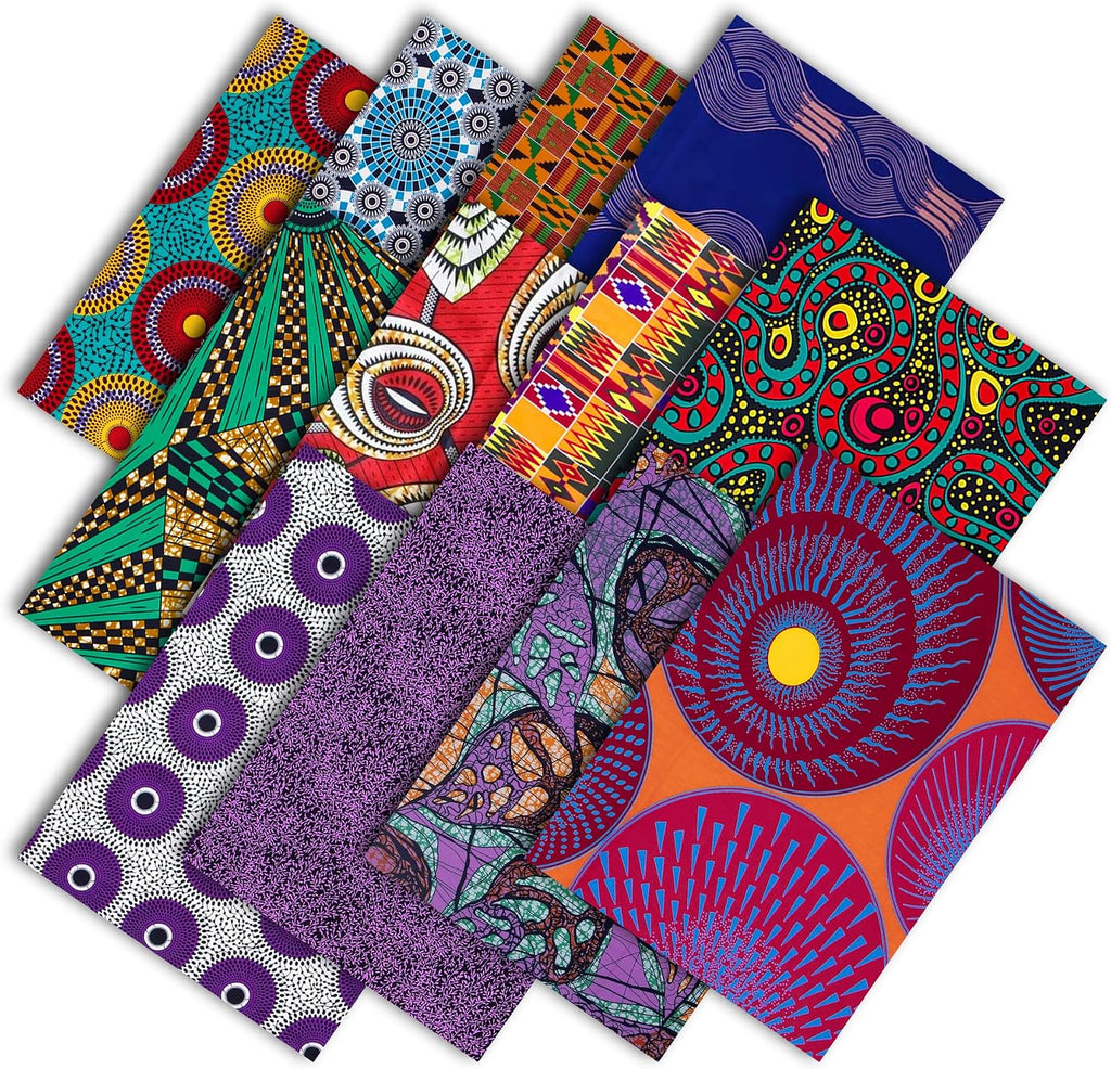 12 Pcs African Print Cotton Fat Quarter Bundle, 18 x 22 Inch No Repeat