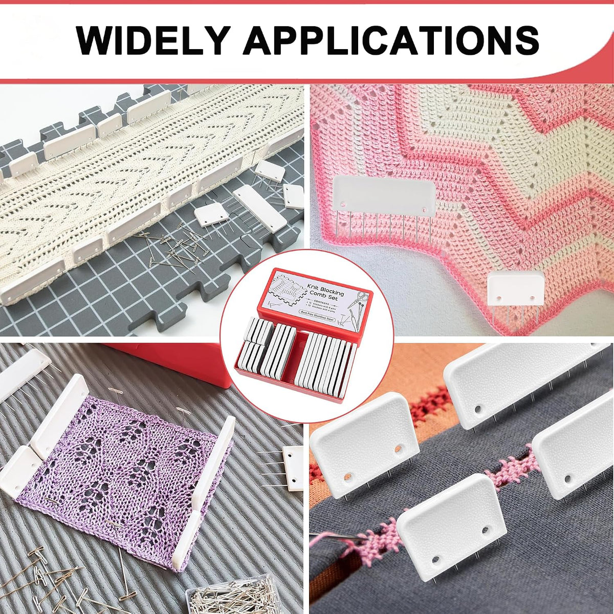 Knit Blockers Pins Kit, 25Pcs Knit Blocking Combs & 30 T-pins for