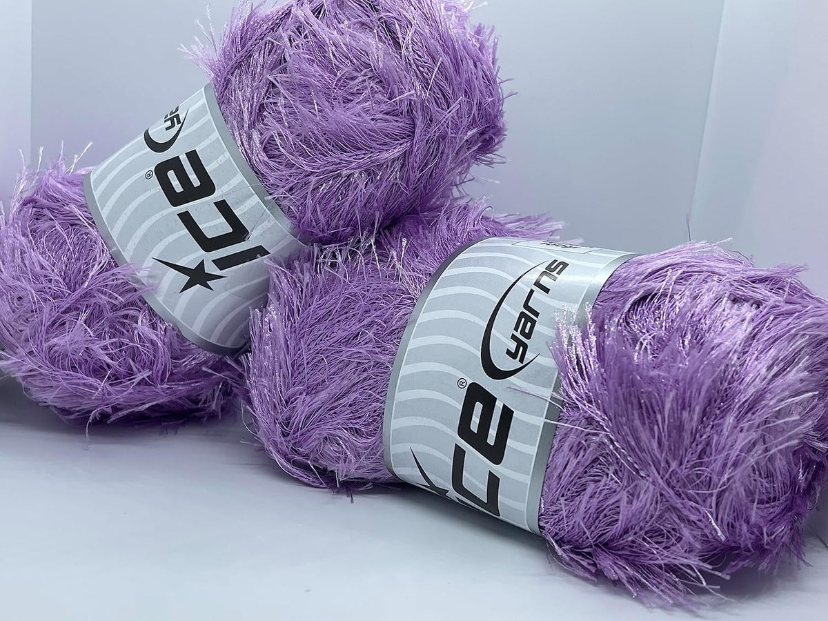 2 Lilac Ice Yarns Eyelash Fun Fur Yarn 100 Gram (3.53 Ounces)