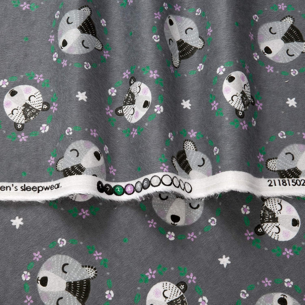 Bear Wreaths Flannel Grey, Fabric by the Yard