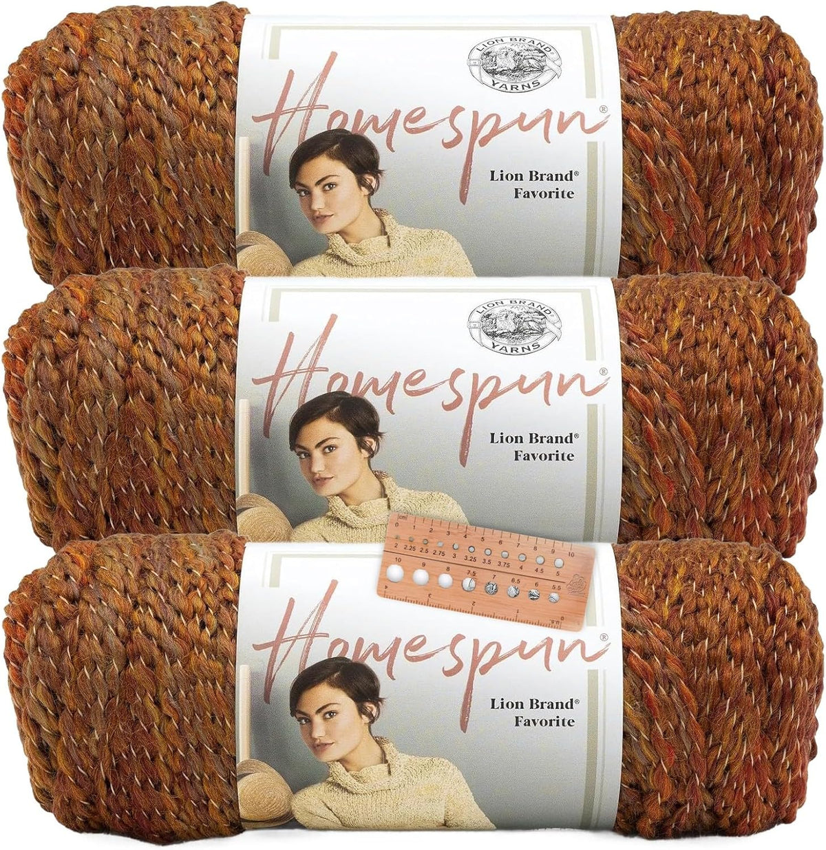 Lion Brand Yarn - Homespun - 3 Pack with Needle Gauge (Wildfire)