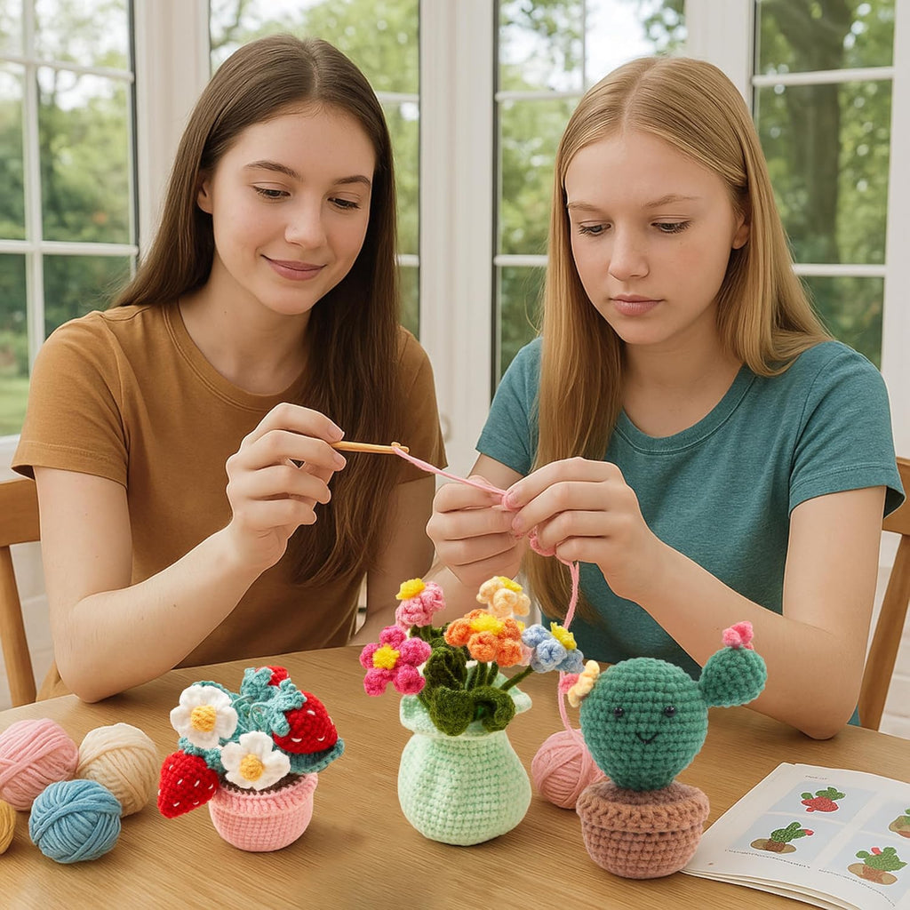 HOUSE CREATIVITY Crochet Kit for Beginners, Make 5 Hanging Potted