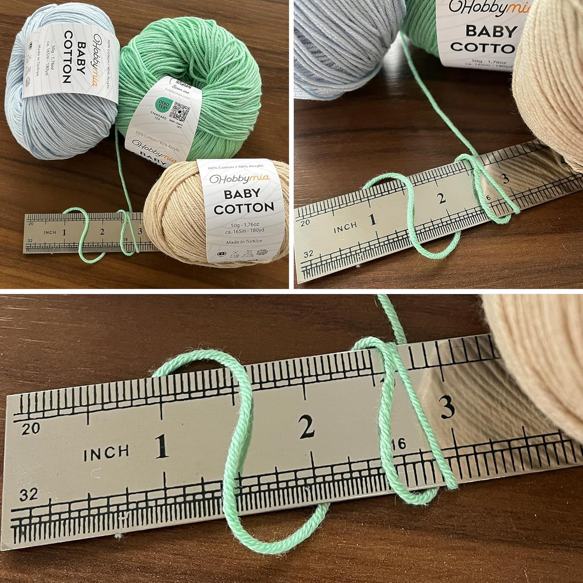 Baby Cotton Yarn – Sport Weight - 50g/180yds (Beige, 1 Ball)
