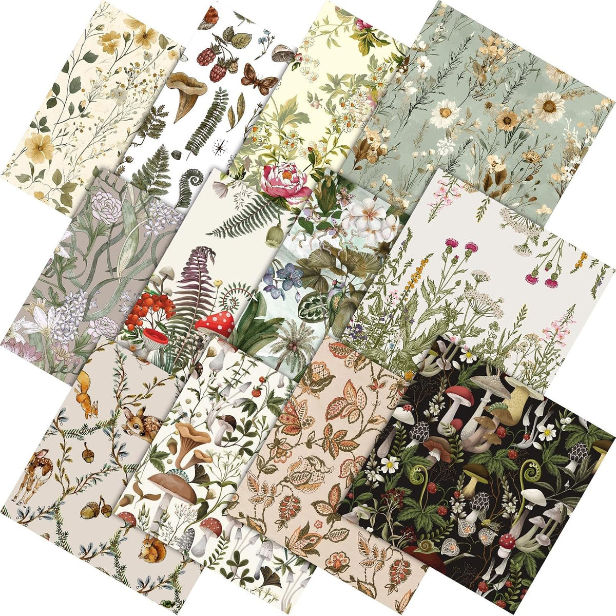 Tudomro 60 Pcs Vintage Fall Floral Quilting Fabric Squares