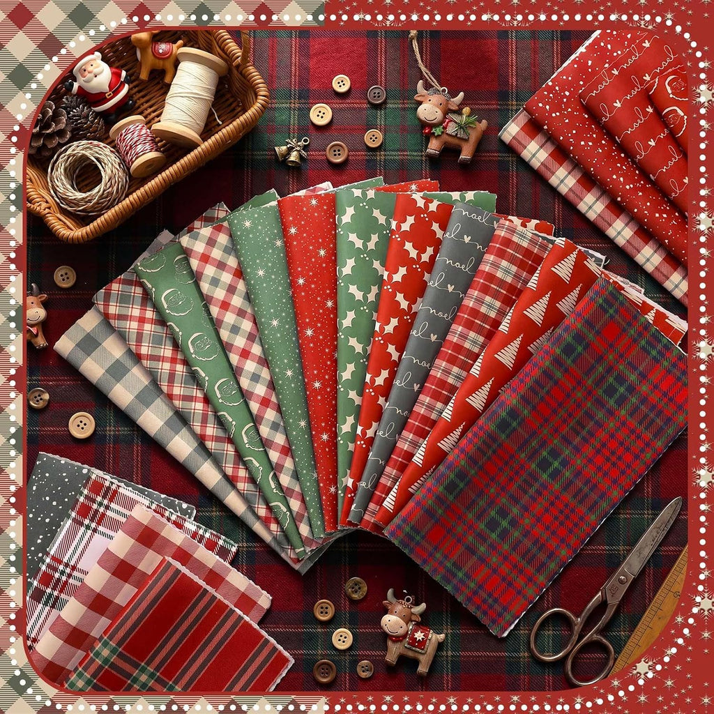 FuWeave 60 Pcs 10''x10'' Vintage Christmas Plaid Quilting Fabric