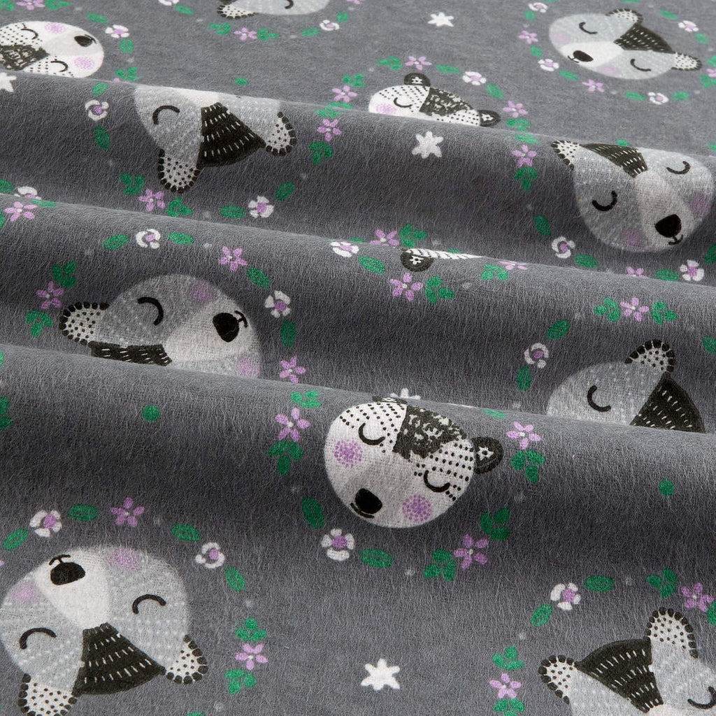 Bear Wreaths Flannel Grey, Fabric by the Yard