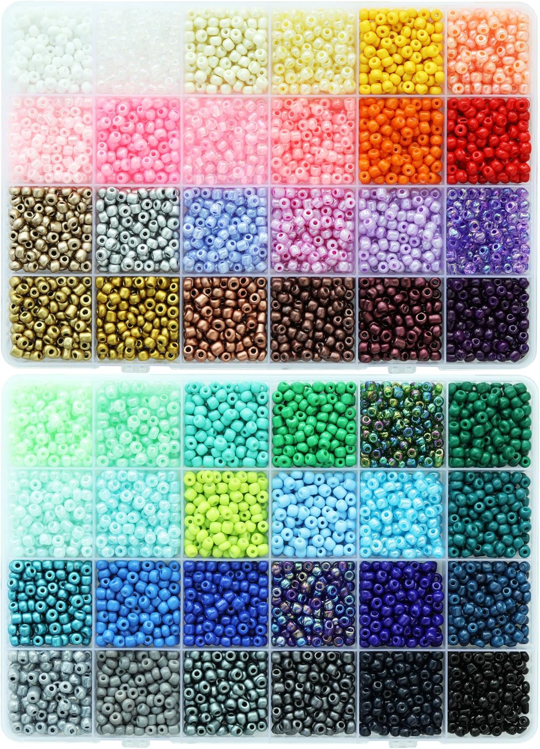 7200+pcs Size 4mm Glass Seed Beads for Making Jewelry, 48 Colors
