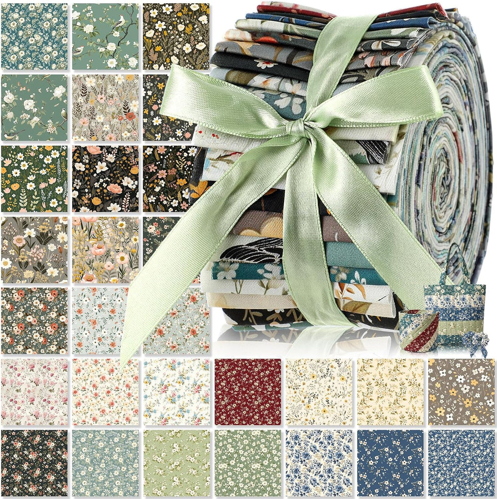 Hahafelt 60 Pcs Jelly Green Fabric Roll 2.6 x 40" Cotton Fabric