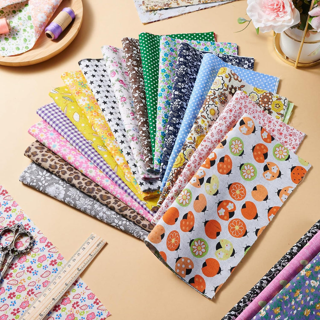 100pcs Cotton Fabric Squares – 9.8" x 9.8" Fabric Bundles for Sewing