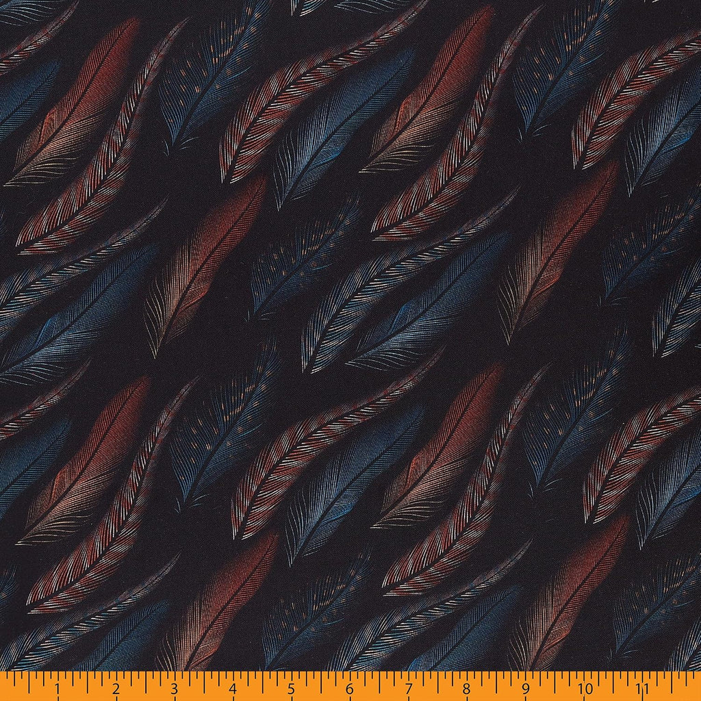 Mook Fabrics Feathered Fusion Cotton Fabric, Blue/Orange Cut by The