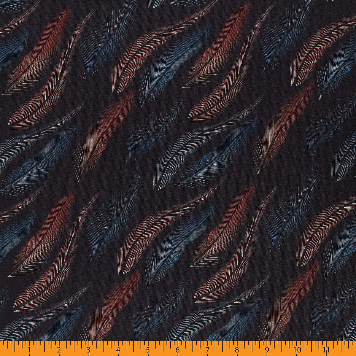 Mook Fabrics Feathered Fusion Cotton Fabric, Blue/Orange Cut by The