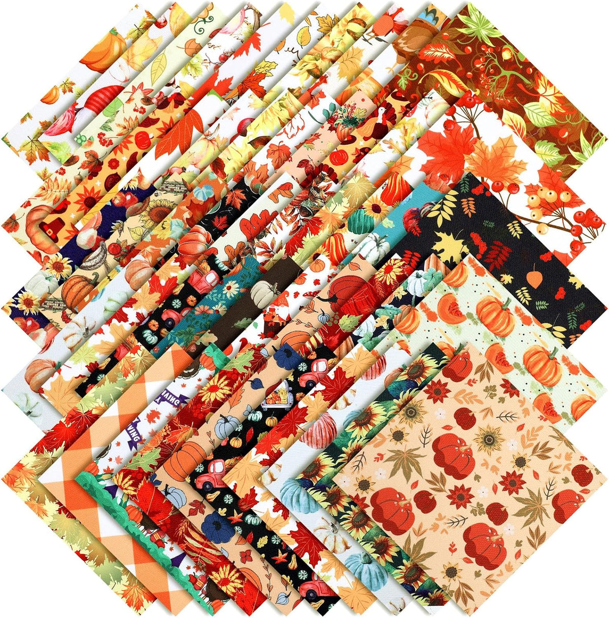 Ganeen 100 Pcs 10 x 10 Inch Thanksgiving/ Fall Fabric Squares for