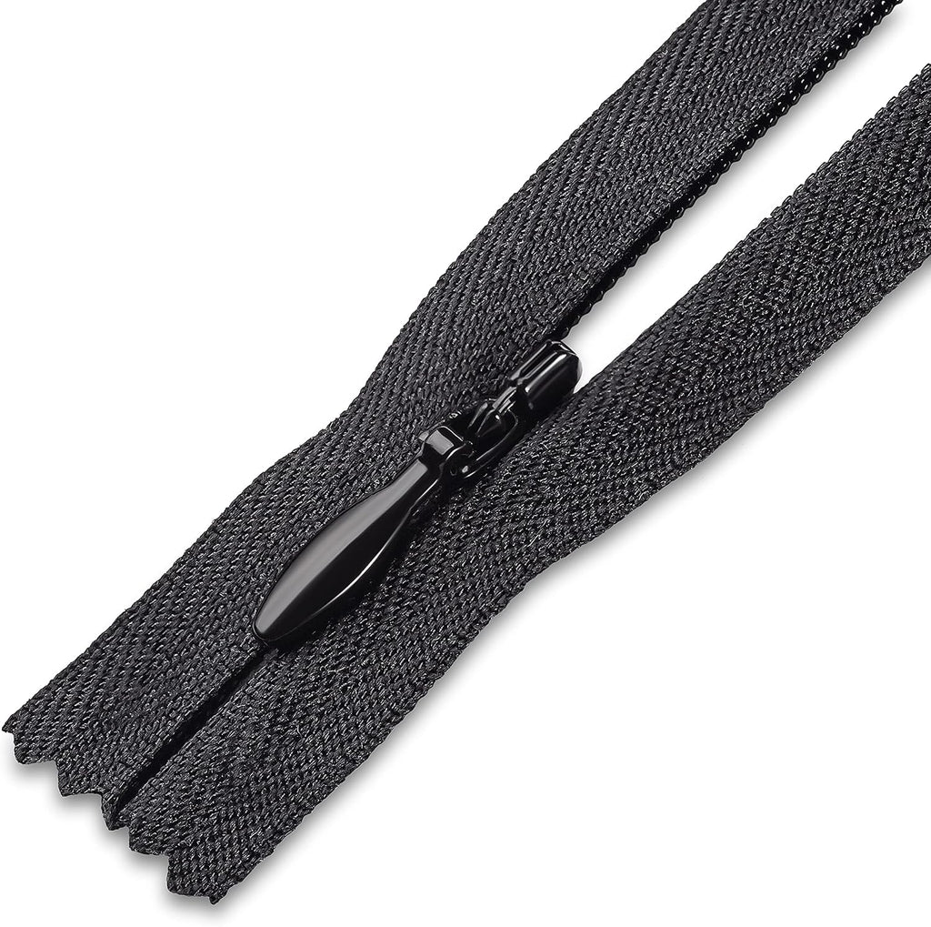 24 Inch Black Invisible Zipper, Nylon Non-Separating for Sewing