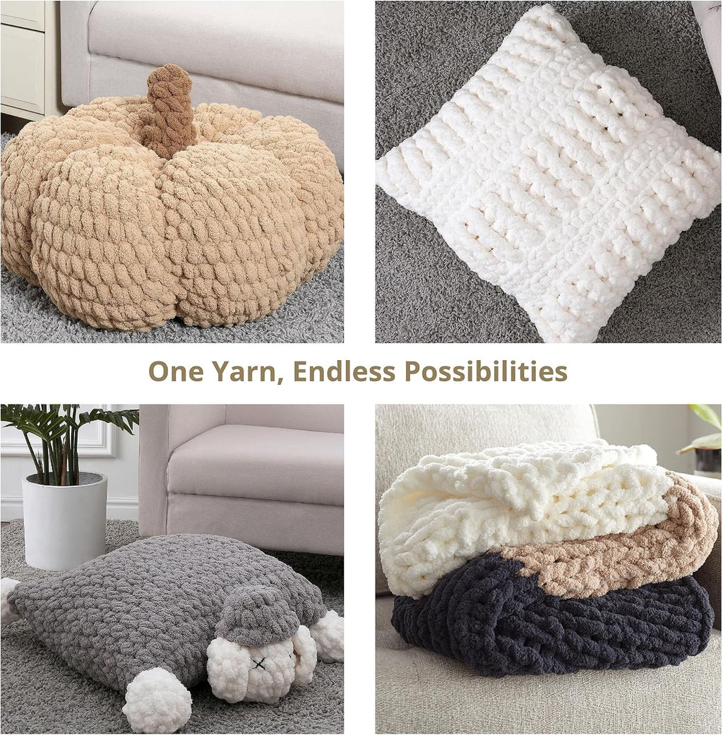 Chunky Chenille Yarn for Knitting & Crocheting - 8 Pack