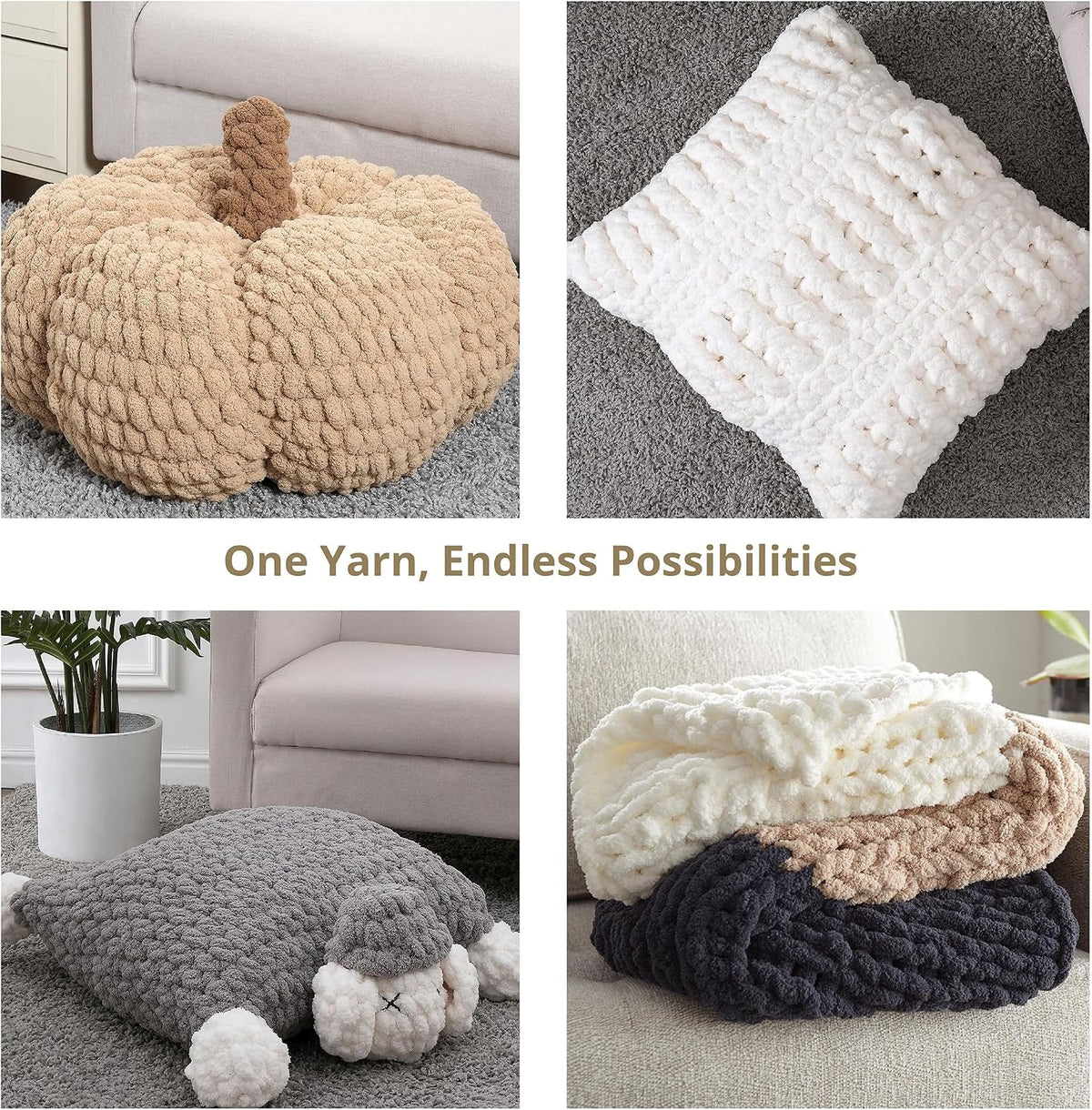 Chunky Chenille Yarn for Knitting & Crocheting - 8 Pack