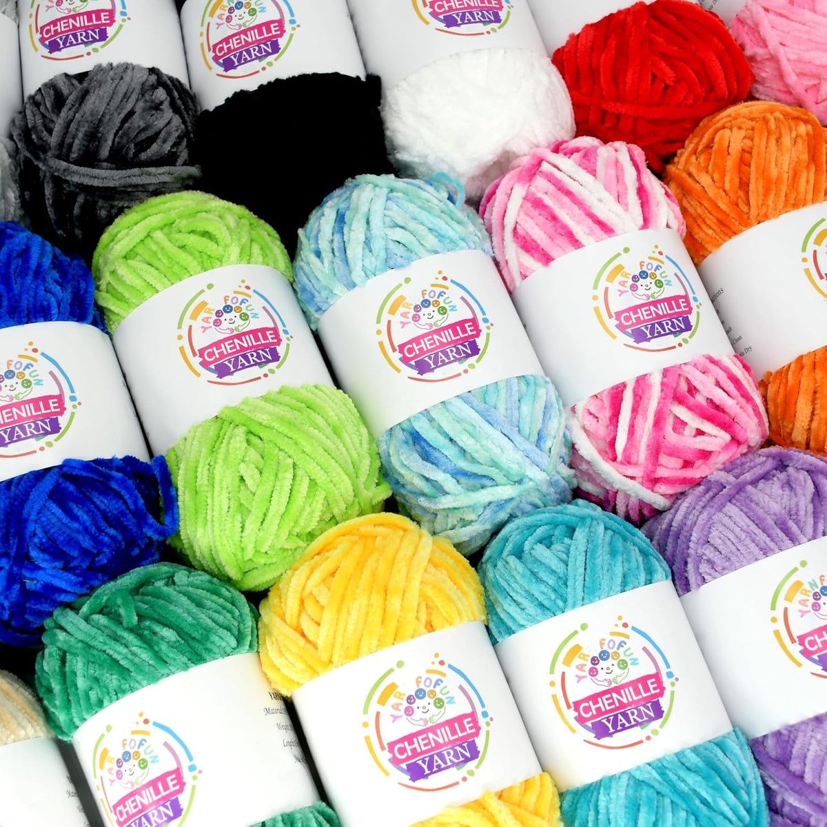 24 Pack Rainbow Velvet Chenille Yarn for Crocheting,Multicolor Fluffy