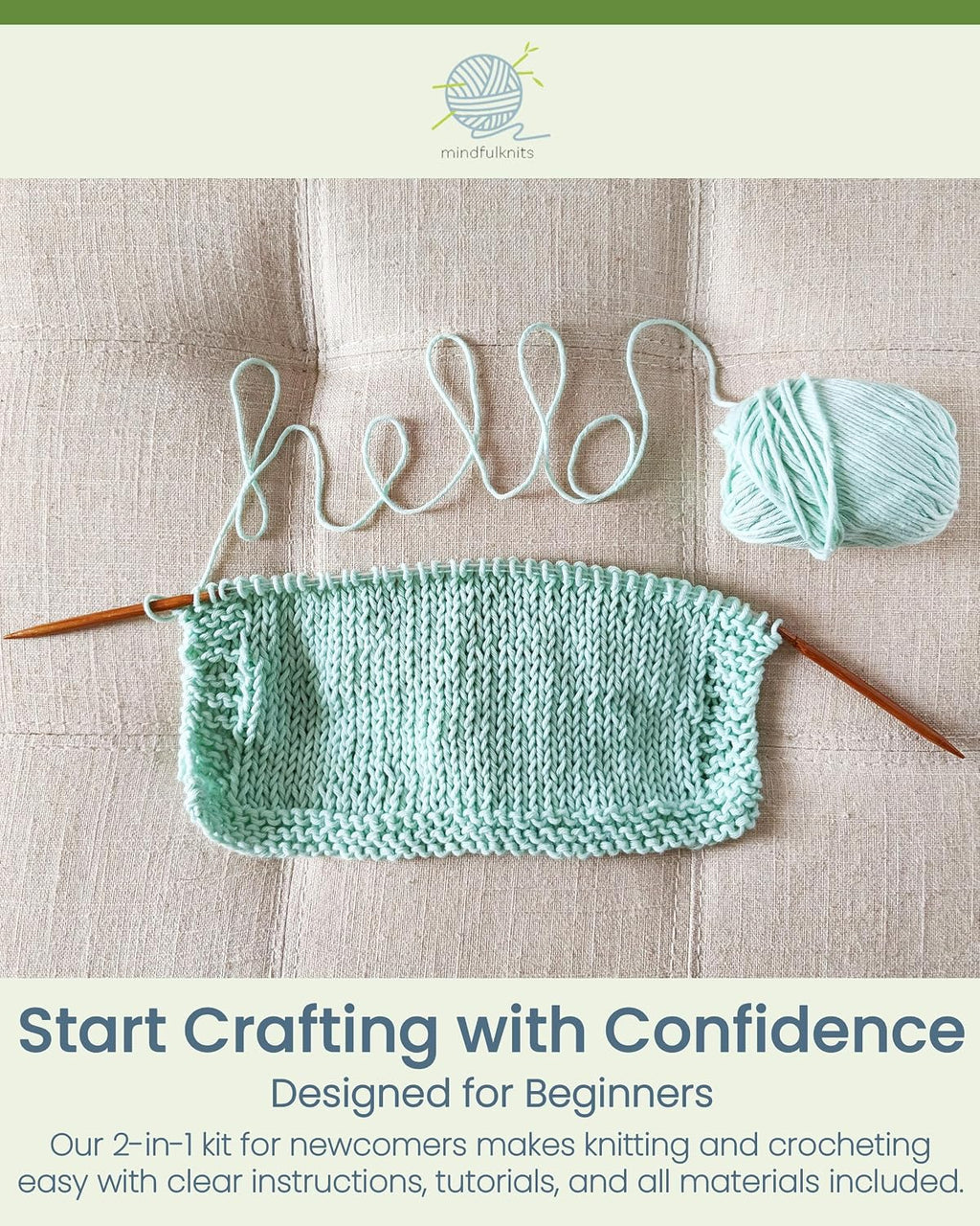 mindfulknits Knitting Kit for Beginners Adults with Knitting Needles