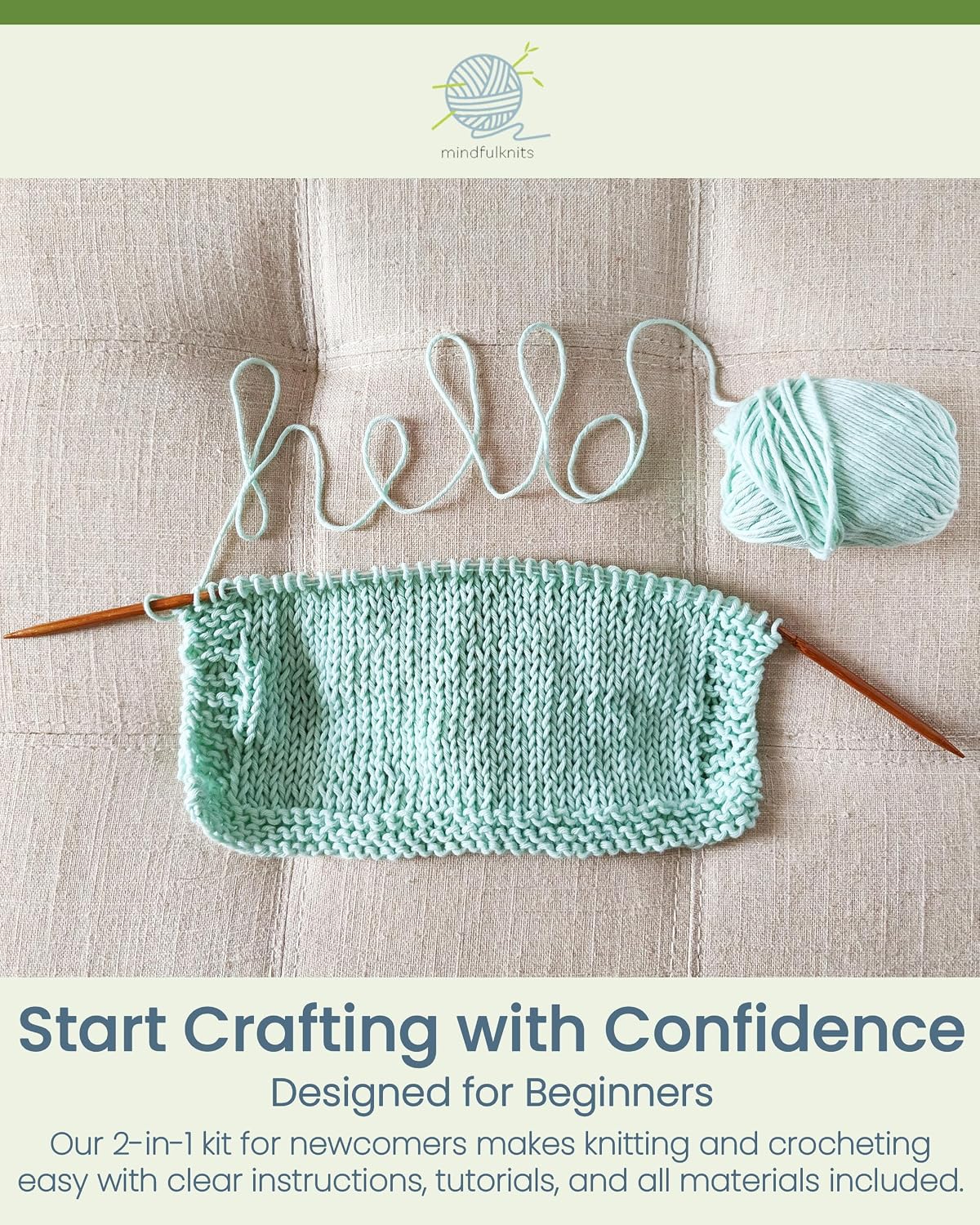 mindfulknits Knitting Kit for Beginners Adults with Knitting Needles