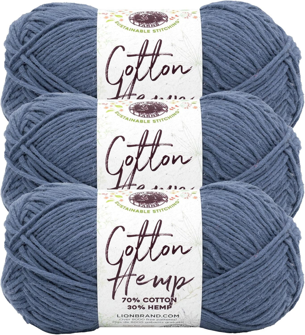 Lion Brand Yarn, Cotton Hemp Worsted Crochet Yarn, Deep Denim, Blue