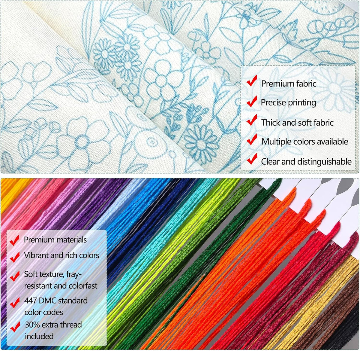 Zhenqing Floral Embroidery Kit for Beginners, 3 Patterns, 7.8in Hoop