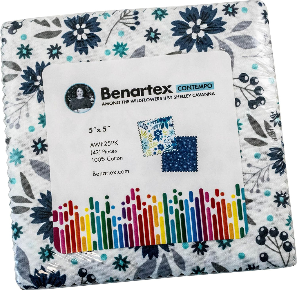 Benartex - Among the Wildflowers II 5x5 Pack by Shelley Cavanna 42 pcs