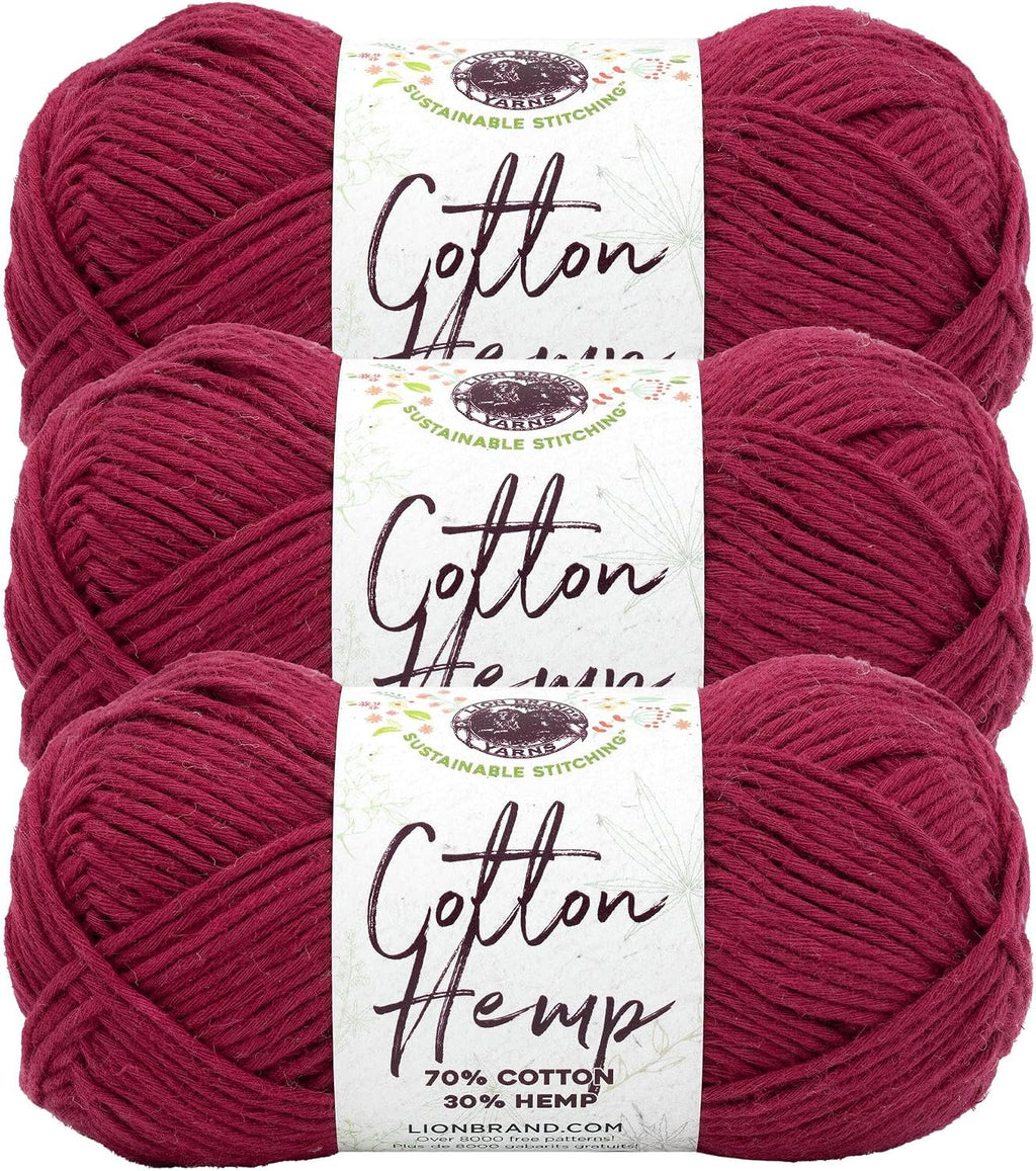 Lion Brand Yarn, Cotton Hemp Worsted Crochet Yarn, Raspberry, Red