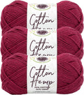 Lion Brand Yarn, Cotton Hemp Worsted Crochet Yarn, Raspberry, Red