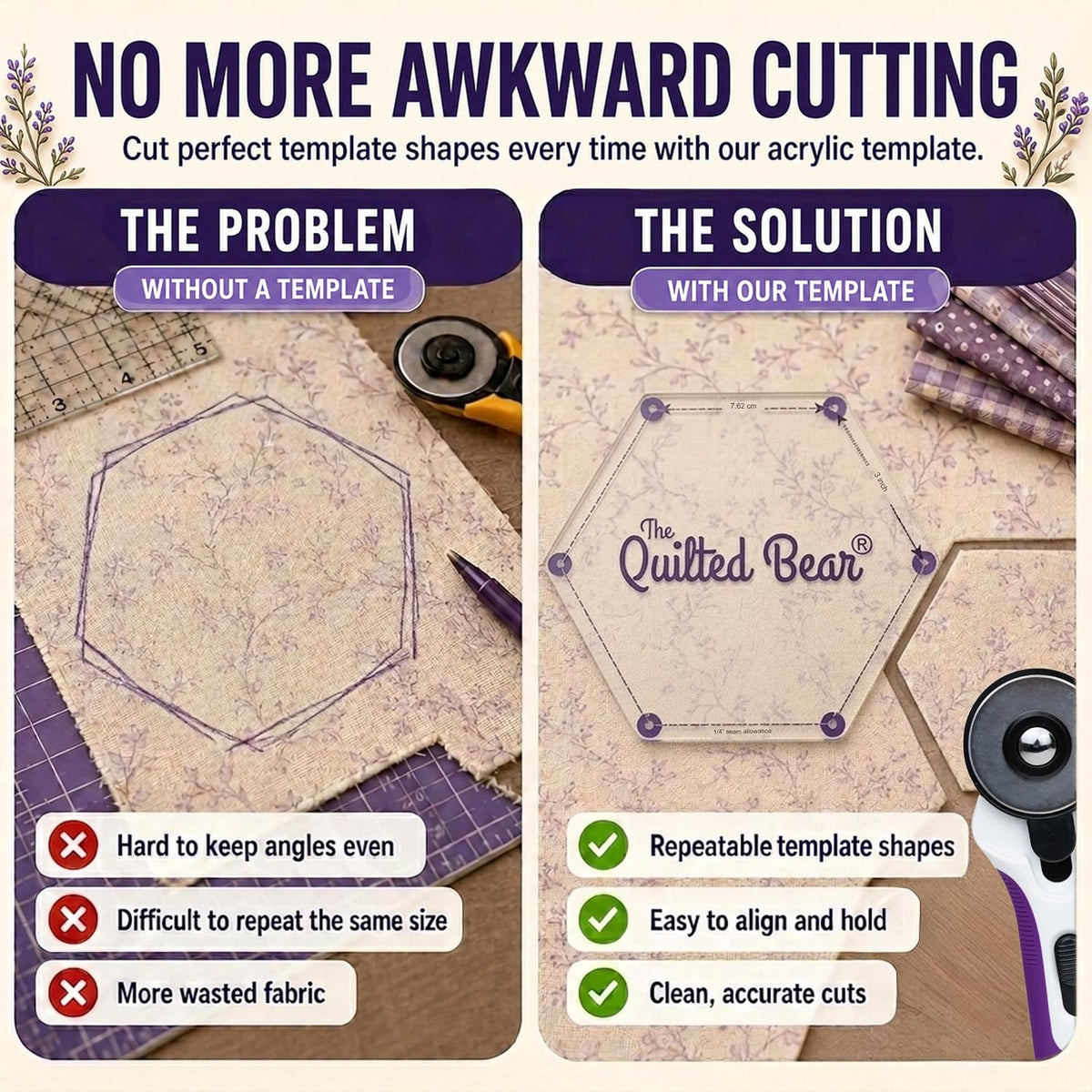 The Quilted Bear Square Quilting Templates, Set of 8