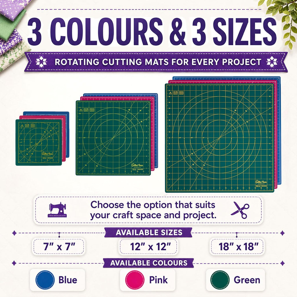 The Quilted Bear Rotating Cutting Mat 18" x 18" - Square 360° Rotating