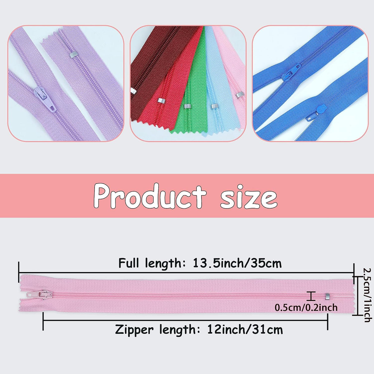 YAKA 60 Pack of 12 Inches Mix Nylon Coil Zippers Bulk - Supplies
