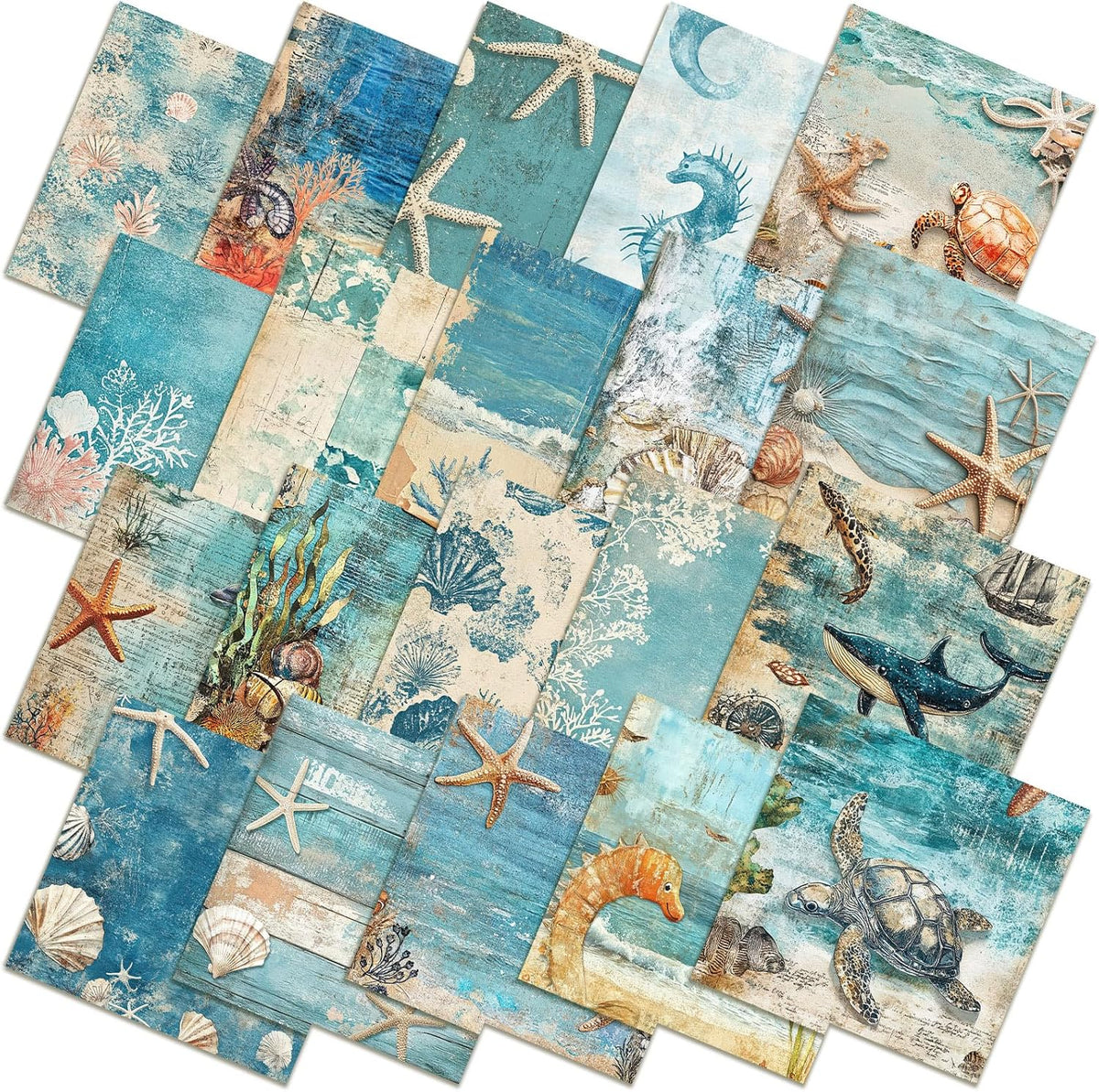 Ganeen 60 Pcs 10 x 10 Inch Coastal Christmas Quilting Fabric Squares
