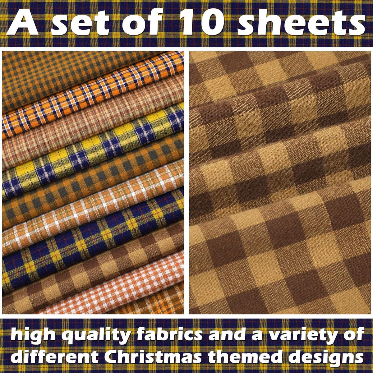 Tatuo 10 Pcs Fall Homespun Plaid Fabric 18 x 22 Inch Precut Squares