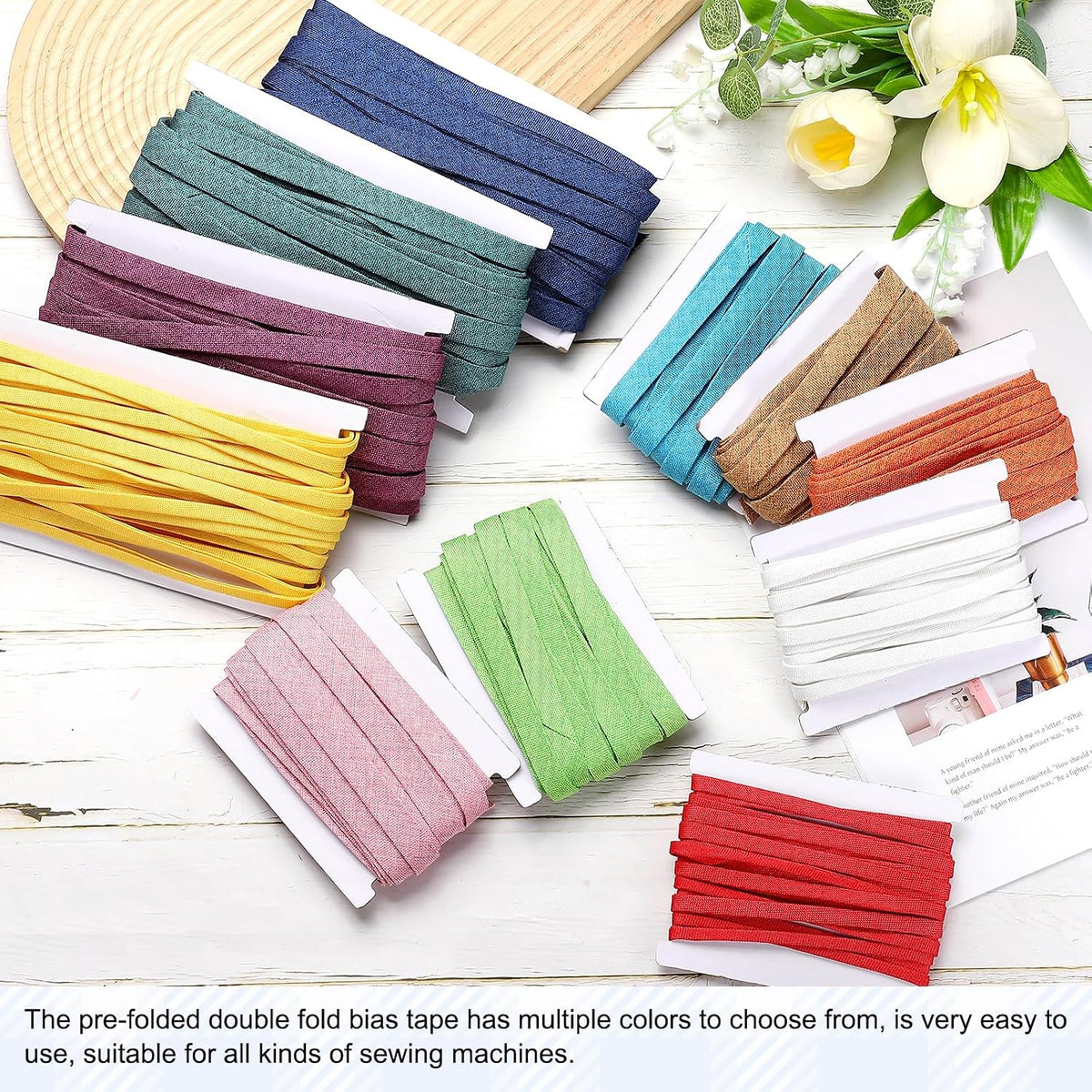 MECCANIXITY Linen Cotton Double Fold Bias Tape, 1/2 Inch x 6 Yards