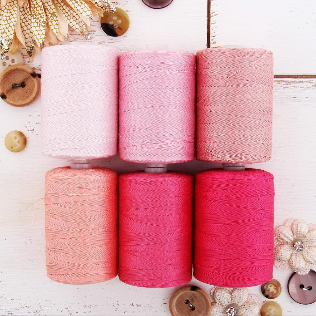 ThreadArt Cotton Quilting Thread Set, 1000M 50/3, 6 Pink Tones