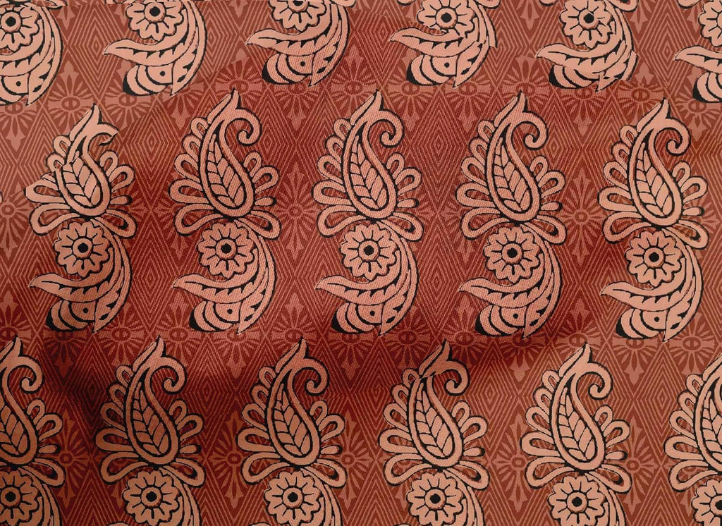 oneOone Cotton Poplin Orange Fabric Geometric,Paisley & Floral Block