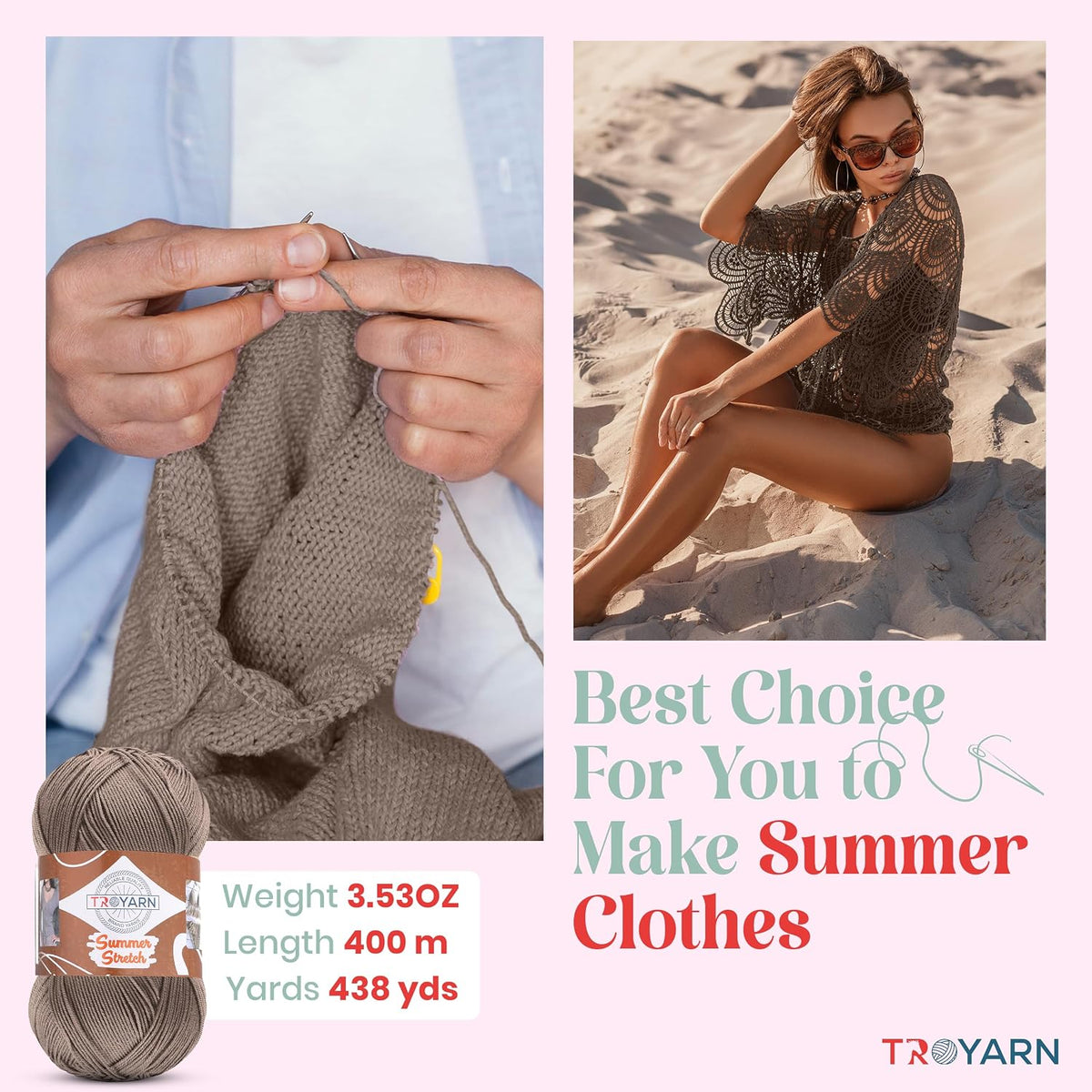 Troyarn Summer Stretch Acrylic Yarn, 4 Skeins, Beige