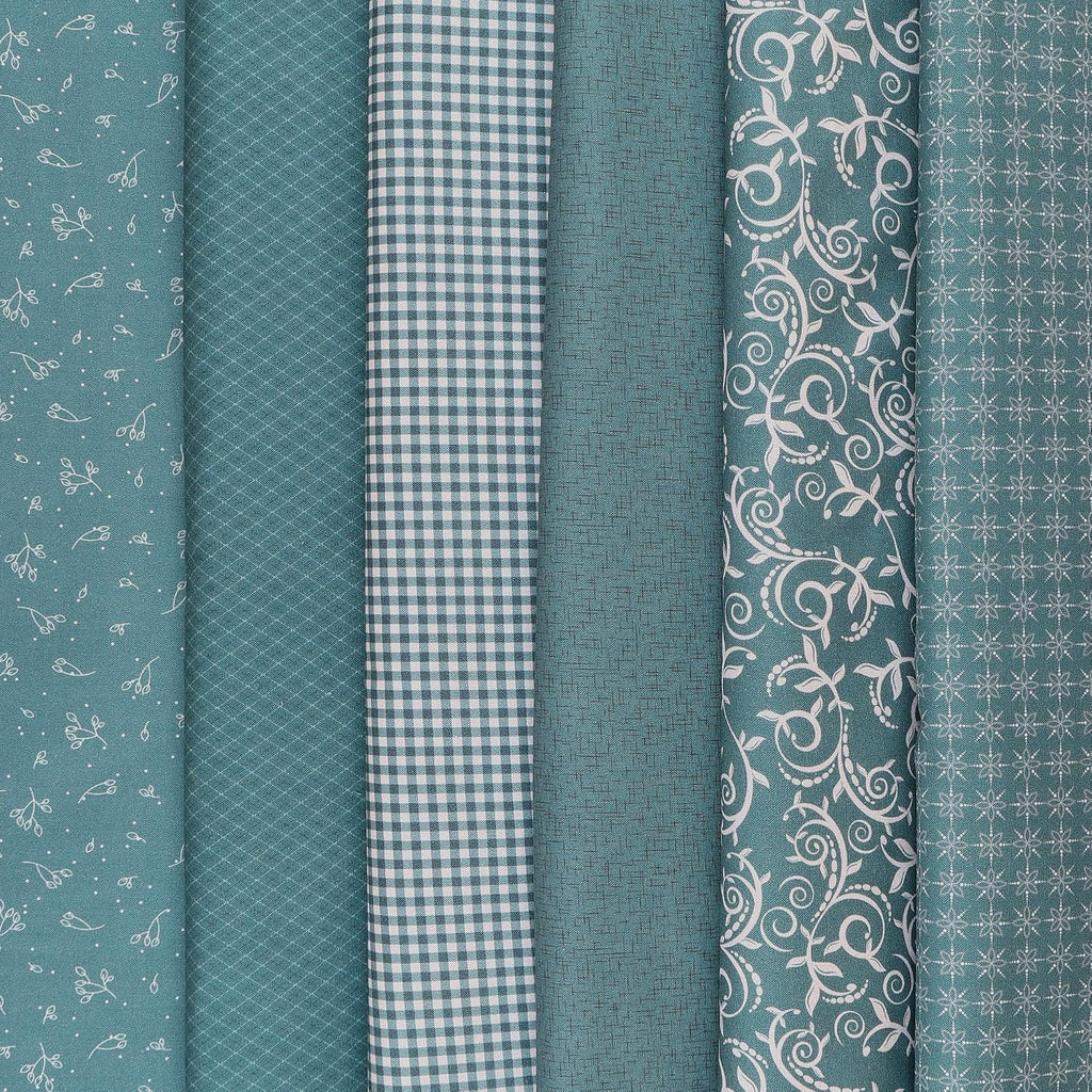 Mook Fabrics Cotton Blenders Geo Floral, Dark Teal Cut by The Yard