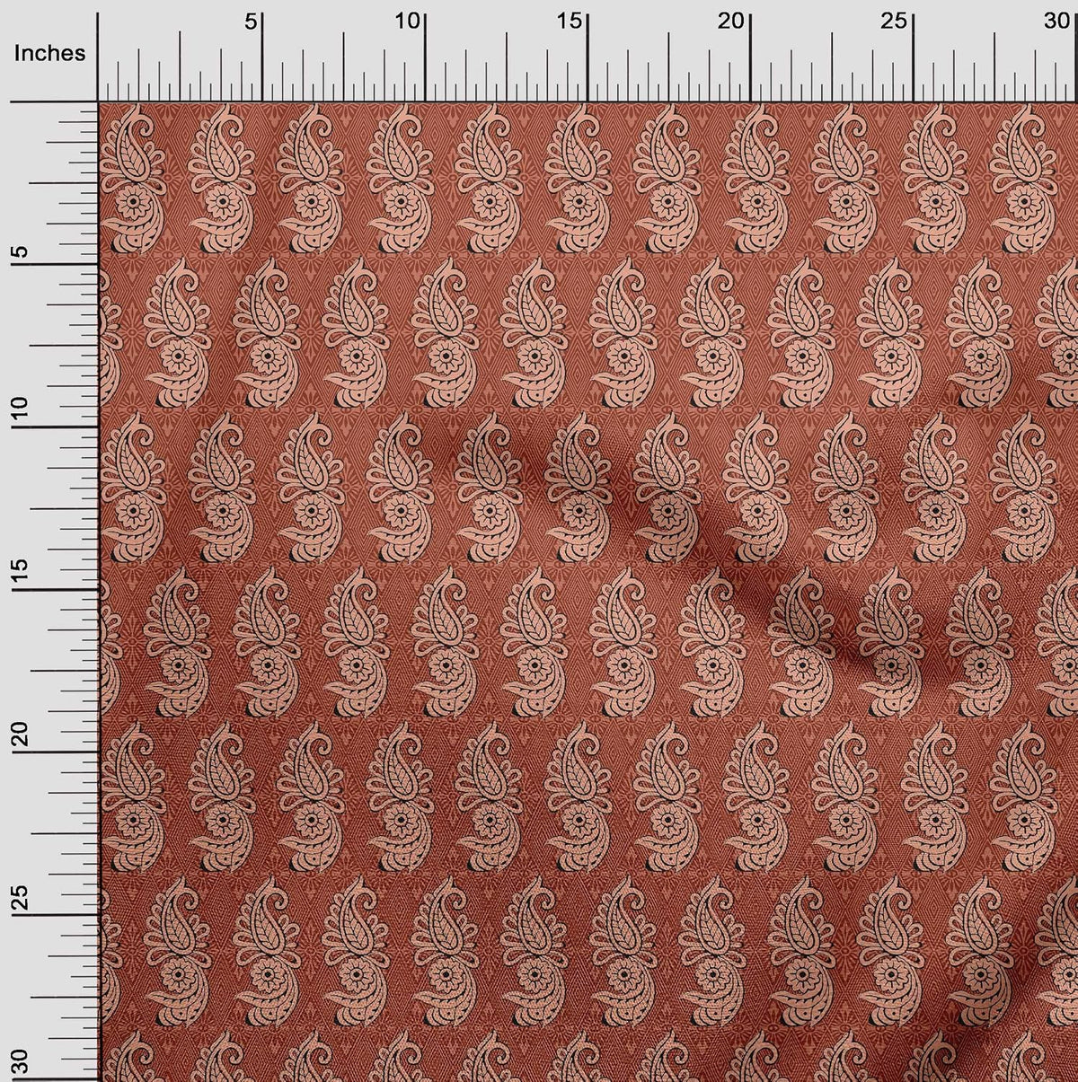 oneOone Cotton Poplin Orange Fabric Geometric,Paisley & Floral Block