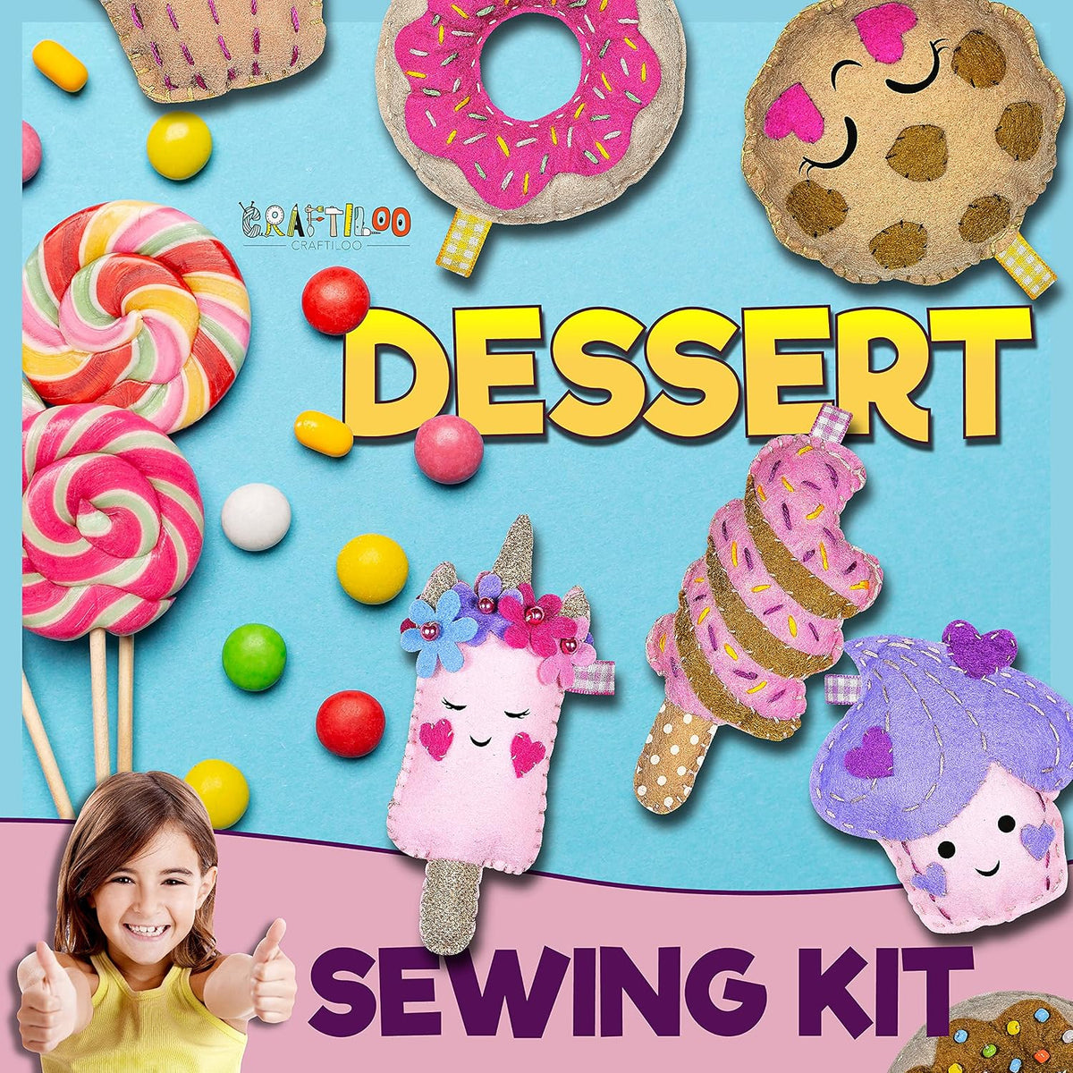 Dessert Sewing Kit for Kids Ages 8-12 - 12 Pre-Cut Felt Plush Treats