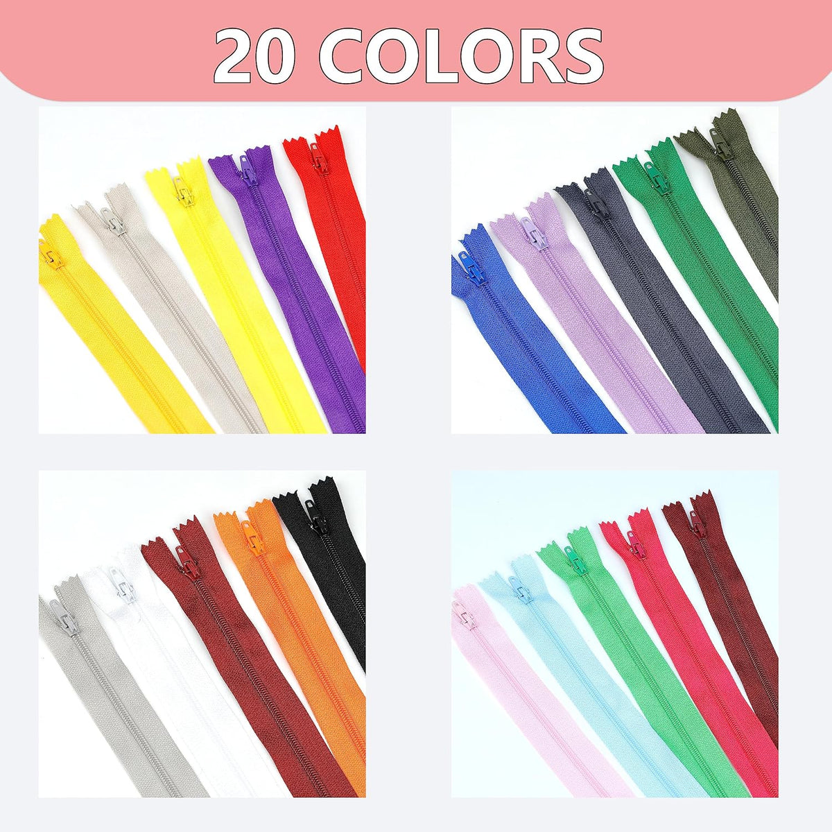 YAKA 60 Pack of 12 Inches Mix Nylon Coil Zippers Bulk - Supplies