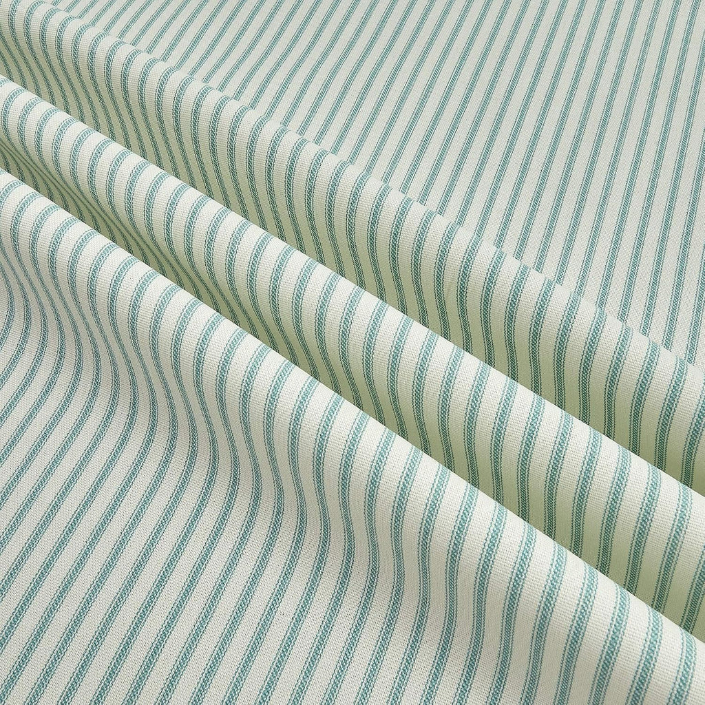Vertical Ticking Stripe Cotton Duck Ivory Cerulean Aqua, Fabric by the