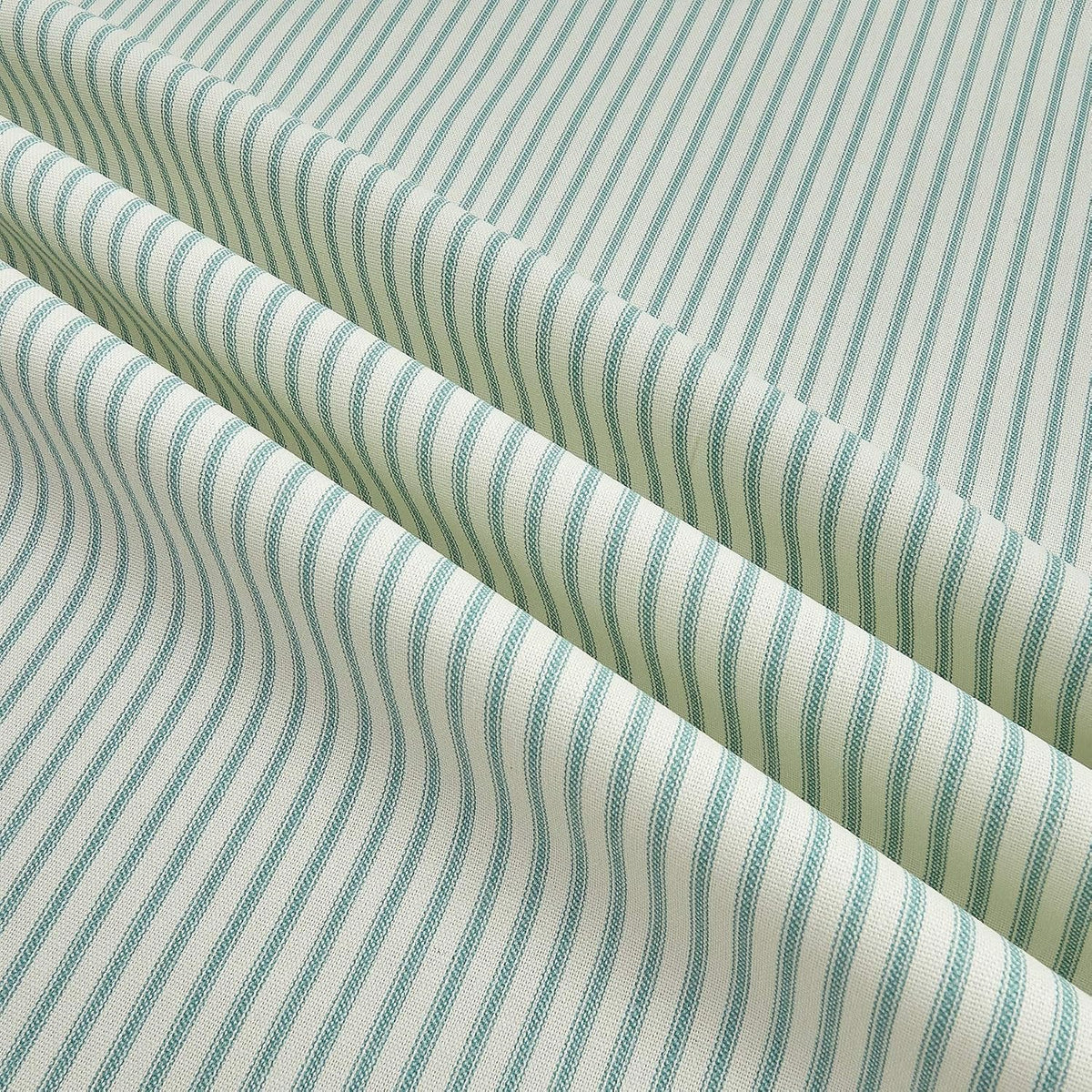 Vertical Ticking Stripe Cotton Duck Ivory Cerulean Aqua, Fabric by the