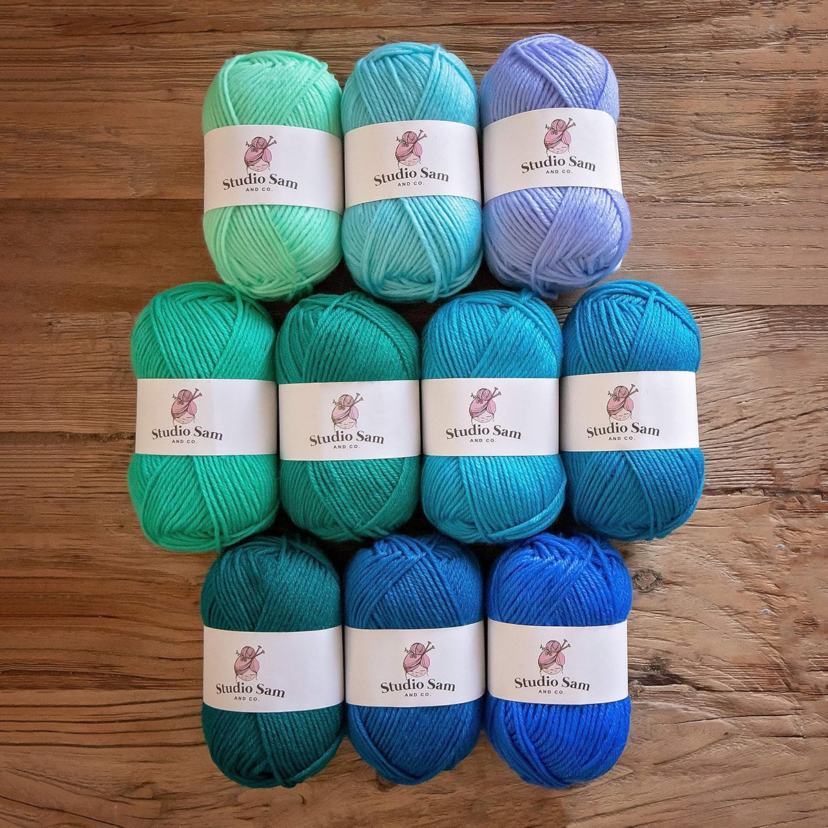 Studio Sam Acrylic Yarn Set. Ten Large 50g Skeins. Total 1030 Yards.